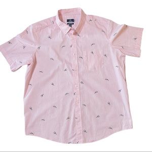 Men’s George short sleeve button down pink and white pinstripe with lobsters